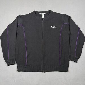 FedEx Cardigan Sweater 2XL Black Purple Full Zip Workwear Uniform VF Imagewear